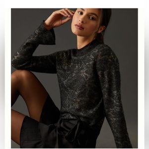 Anthropologie Hanna Lace Merino Wool Lightweight Semi-Sheer Sweater Sz Medium